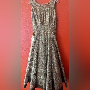 Olive green and gold gown